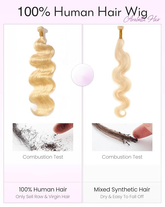 Arabella 613 Body Wave Bundles Human Hair 24 26 28 Inch Blonde Hair 100% Unprocessed Brazilian Virgin Hair 10A Weave Sew in Double Weft Bundles Human Hair 613 Hair Extensions for Women
