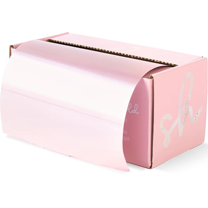 Extra Wide Hair Foil, Hairdressing Foil For Highlighting and Balayage, 12.7cm width hair foil roll with built in cutter. Smooth Foil in Rose Gold.