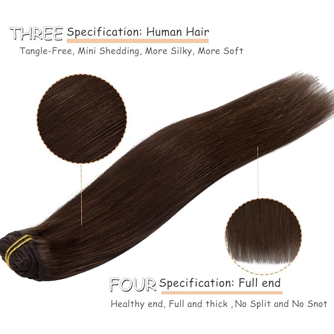 Caliee Human Hair Extensions Clip ins 16Inch 7PCS 120G Remy Human Hair Clip in Extensions 2A Light Dark Brown Straight Natural Hair Extensions with 16clips Per Pack for Women