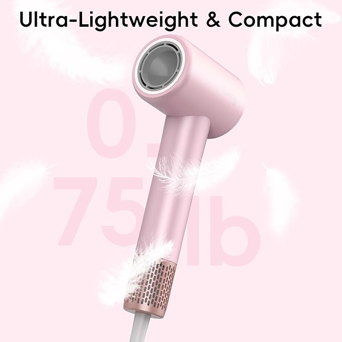 Hair Dryer, TurboLux Ionic 200 Million Negative Ions 1500W Fast Drying High Speed Hairdryer with Diffuser, Lightweight, Low Noise Hair Dryers for Women with 110000 RPM Brushless Motor (Pink)
