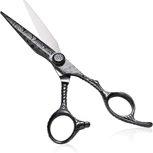 Professional Hair Cutting Scissors for Home & Salon – ULG 6.5" Premium Barber Shears with Adjustable Tension, Offset Handle, Ergonomic Grip & Sharp Stainless Steel Blades for Women, Men & Kids, Black