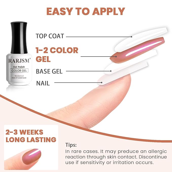 RARJSM Pearl Gel Nail Polish,15ML Dark Orange Pearlescent Gel Polish,Purple Shimmer Glitter Gel Polish Mermaid Nail Gel Polish Soak Off LED UV Drawing Swirl Thread Effect for DIY Manicure Use