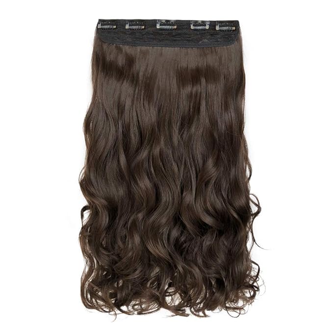 REECHO 14" 1-pack 3/4 Full Head Curly Wave Clips in on Synthetic Hair Extensions HE008 Hair pieces for Women 5 Clips 4.5 Oz Per Piece - Dark Chocolate Brown