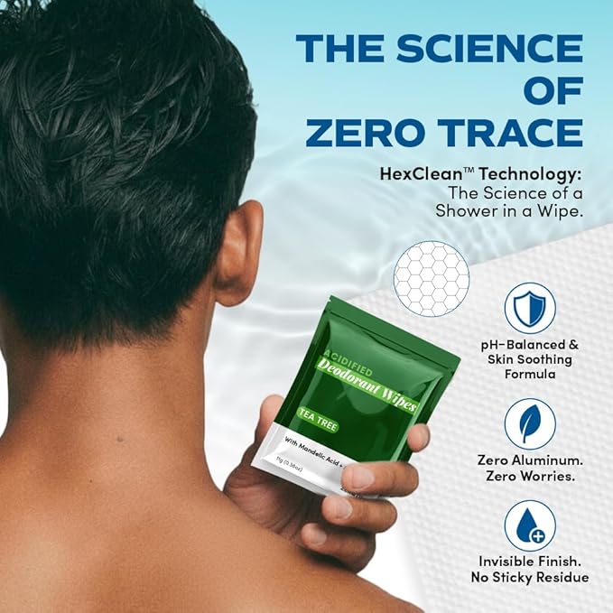 Zero Trace Travel Deodorant Wipes - 60 Count- 24 Hour Odor Control - Aluminum Free Hypoallergenic Mini Deodorant For Women and Men - Individually Wrapped Underarm & Body Wipes- Fresh Botanics