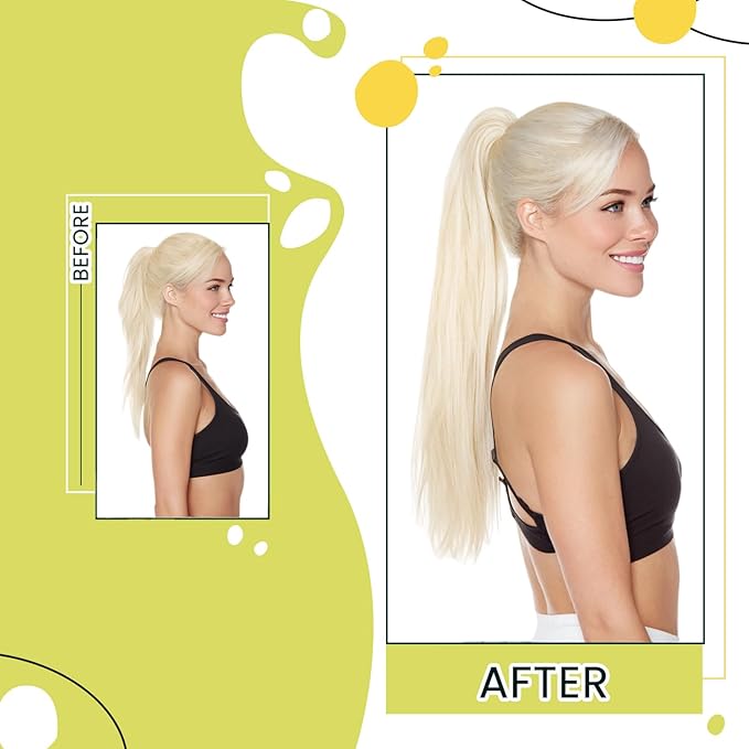 RUNATURE Real Hair Ponytail Extension 18 Inch 80g Ice Blonde Ponytail Human Hair Extensions Natural Clip in Ponytail Hair Extensions Real Human Hair for White Women Long Pony Tails Extension