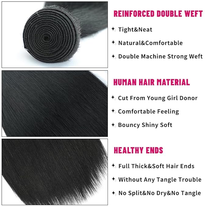 Straight Human Hair Bundles 12A Grade 20 Inch Bundles 100% Brazilian Virgin Weave Straight Hair Bundles Human Hair Natural Black