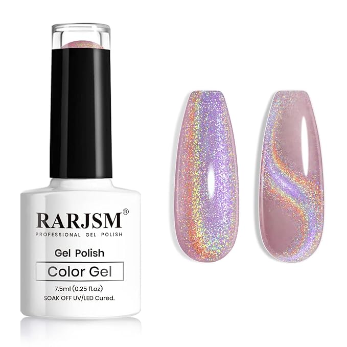 RARJSM Cat Eye Gel Nail Polish, Galaxy Chameleon Magnetic Gel Pink Holographic Glitter Soak Off U V L E D DIY Manicure Art for Salon Designs and Home DIY 7.5ML/0.26fl oz