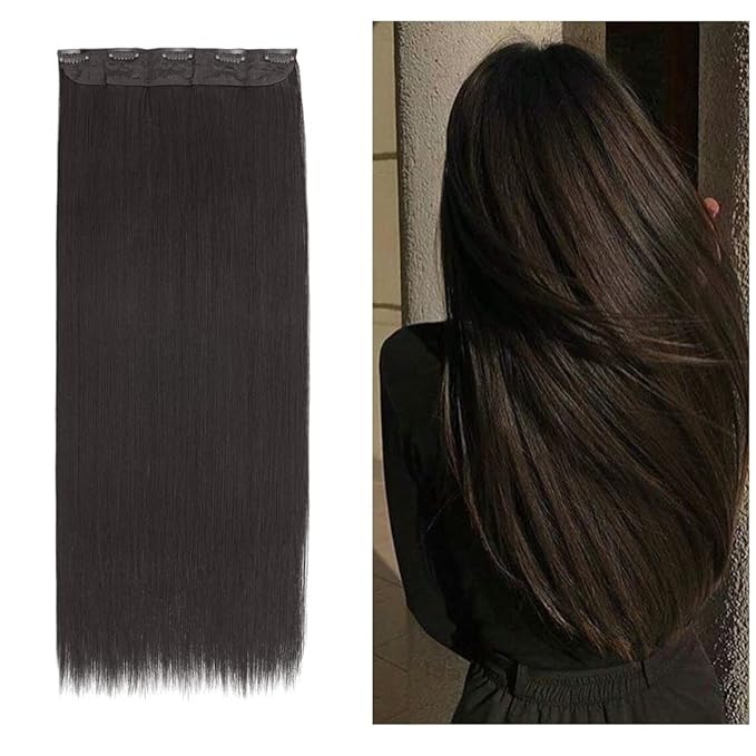 S-noilite Clip in Hair Extensions 26" Straight 3/4 Full Head One Piece 5clips Long Hairpiece Clip on Hair Popular Style New Synthetic Anti-tangle for Dreamlike Girls (26" Straight,Natural Black)
