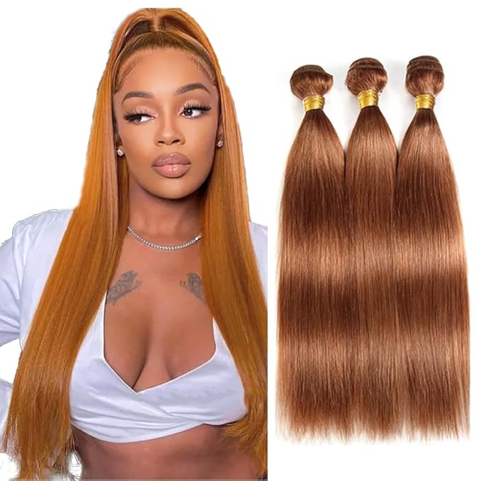 Light Brown Bundles Color #30 Straight Bundles 28 30 32 Inch Brazilian Virgin Human Hair 3 Bundles Double Weft Remy Hair Extensions 150g