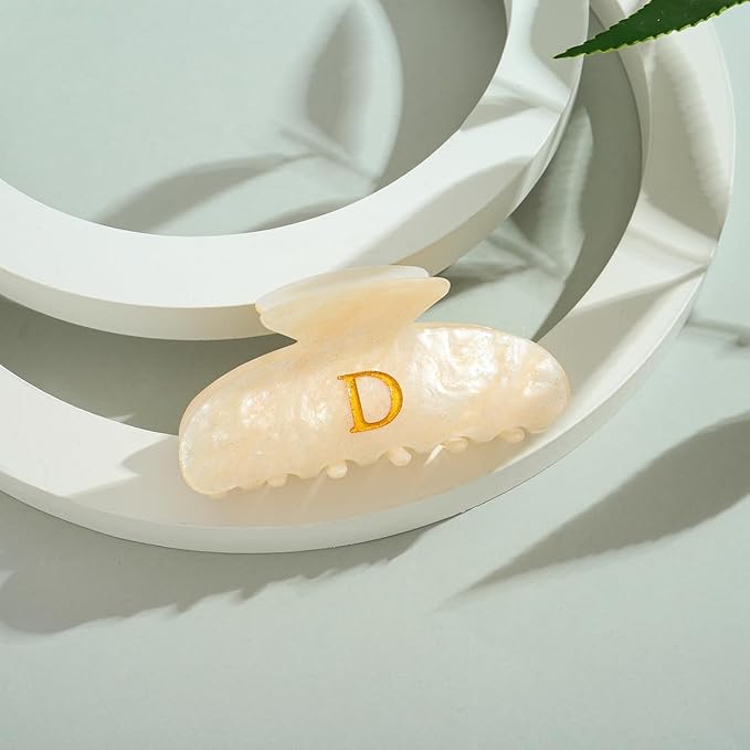 LILIE&WHITE Acrylic Letter Hair Clips For Women Stylish D Monogram Hair Claw Alphabet Hair Clip Fashion Glitter Claw Clip Elegant And Durable Hair Accessory Large Hair Clips D