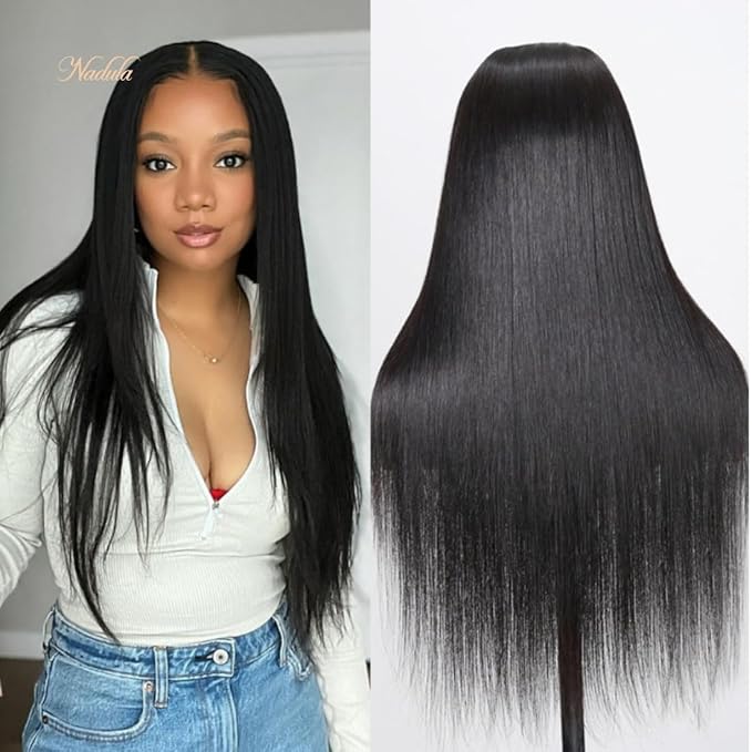 Nadula Pre Everything Glueless Silk Straight Wig 13x4 HD Pre Cut Lace Front Wig Human Hair with Ear Tape Bleached Invisible Bye Bye Knots Wig Pre Plucked 150% Density 22inch