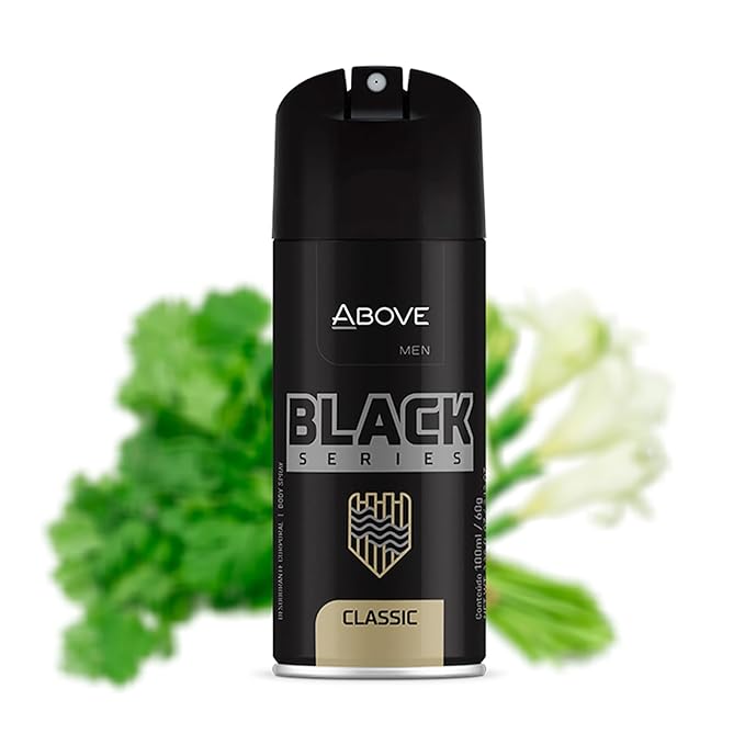 ABOVE Black Series Body Spray, Classic, 4 pcs - Deodorant Spray - Woody Fragrance - Masks Perspiration Odors - Long-Lasting Dry Spray - Cruelty-Free