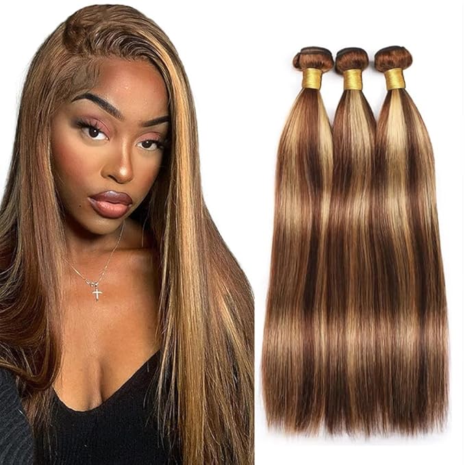 24 26 28 Inch Blonde Bundles Human Hair P27/33 Honey Blonde Straight 3 Bundle Unprocessed Brazilian virgin hair Weave Extensions Double Weft 50 Grams/Bundle Colored Highlight Brown Bundles