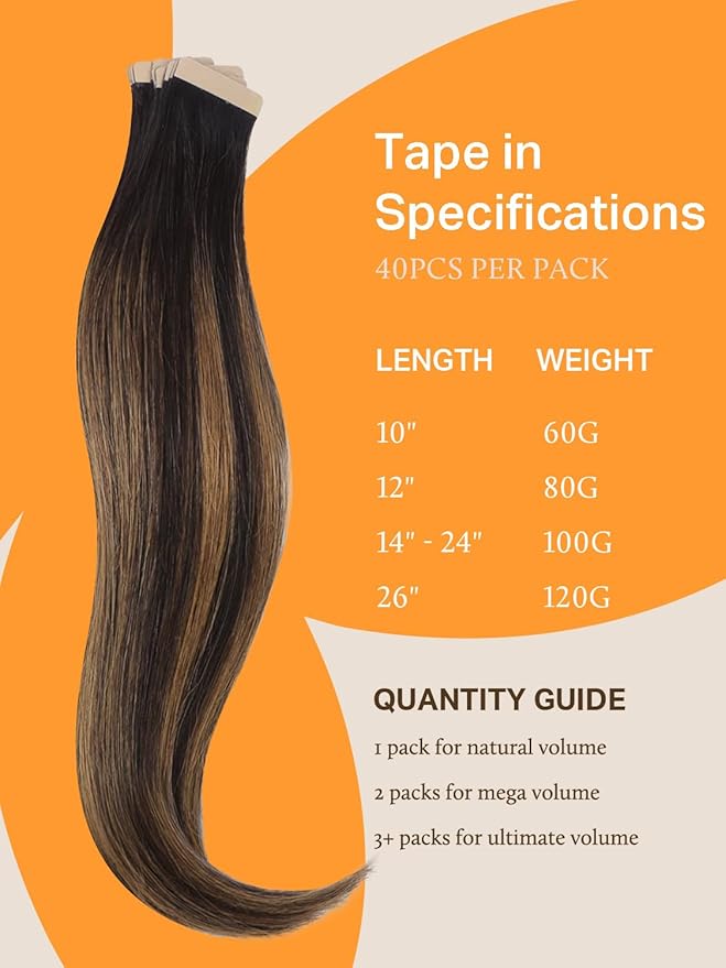 DOORES Tape-in Human Hair Extensions, Dark Brown to Chestnut Brown 100g 40pcs 16 Inch, Real Human Remy Hair, Straight