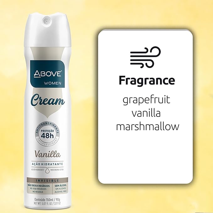 ABOVE 48 Hours Cream Antiperspirant Deodorant, Vanilla, 3.17 oz - Dry Spray Deodorant for Women - Antiperspirant Spray - No Stain - Cruelty-Free