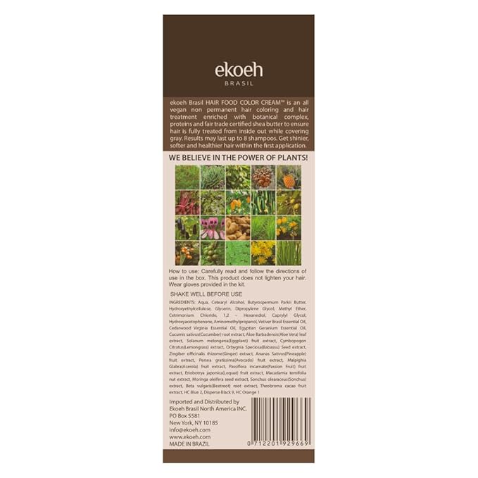 Hair Color EKOEH BRASIL Cream Light Brown, PPD FREE, VEGAN 2.7fl.oz