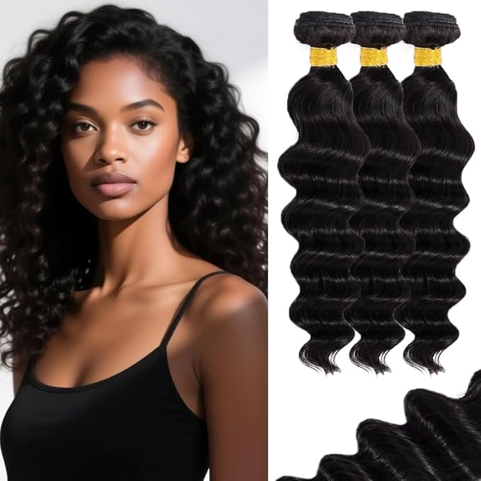 Human Hair Bundles Loose Wave Bundles Human Hair 14 16 18 inch Loose Deep Wave Bundle Natural Black Color 150g
