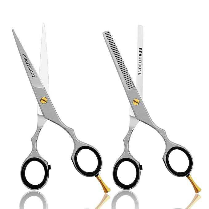 Hair Cutting & Thinning Scissors Set, Professional Barber Shears for Haircut Men/Women, Beard & Mustache Trimming Stainless Steel Hairdressing Scissors, Fixed Screw