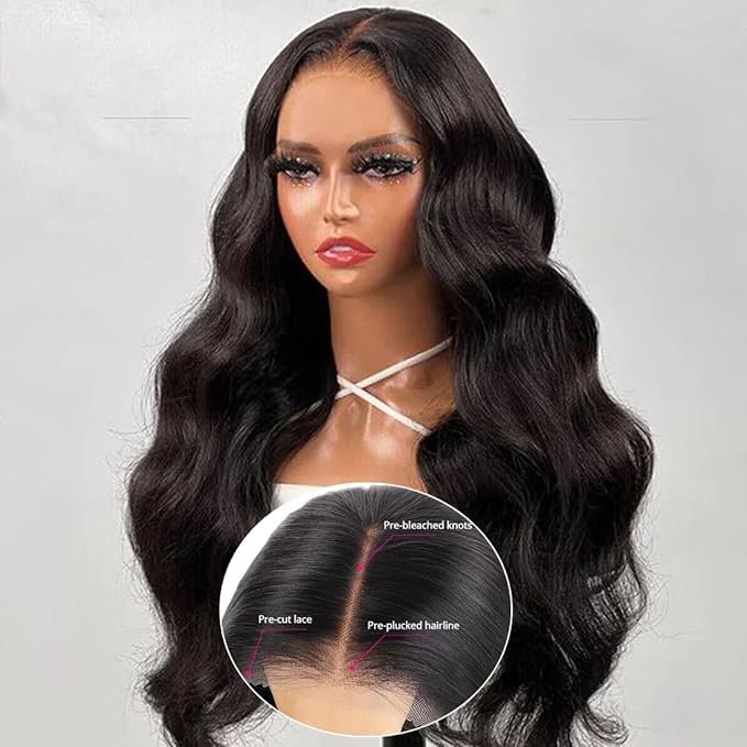 IUPin 34 Inch 5x5 SKINLIKE Real HD Lace Closure Wear and Go Glueless Wigs Human Hair Pre Plucked Pre Cut HD Lace Closure Wigs Human Hair 180% Density Body Wave Lace Frontal for Women Bleached Knots