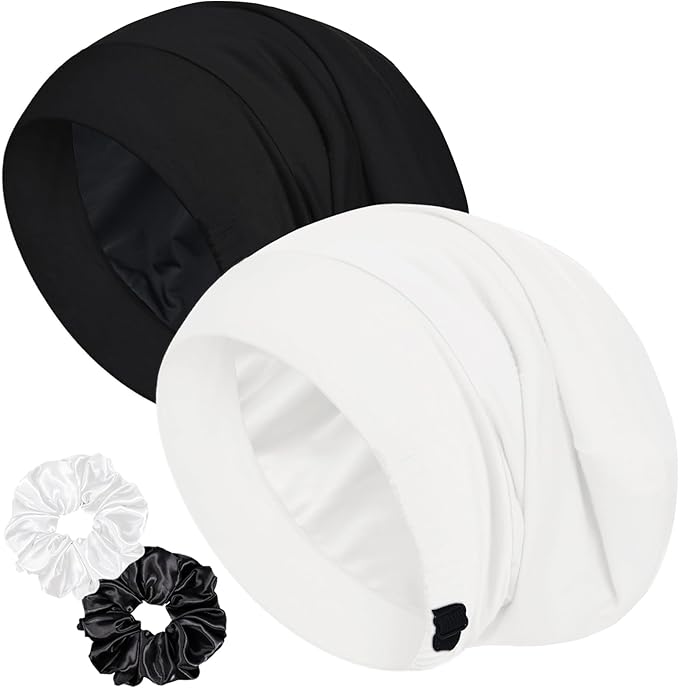 Sleep Cap Bonnet for Sleeping, Adjustable Cooling Ice Silk Lined Hair Bonnets for Natural Curly Braids Beanie Hat Women Men