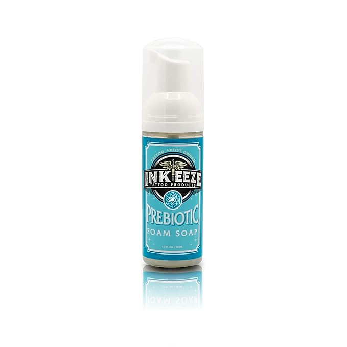 INK-EEZE Prebiotic Tattoo Foam Soap for Artist Application and Aftercare, All Purpose Tattoo Soap To Clean New Piercings, Essential Supplies, Made in USA, 1.7oz