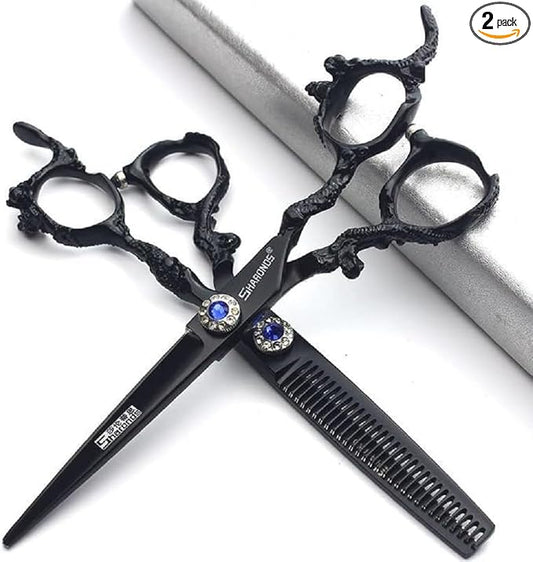 6/7/8/9-inch professional hair clipper set, stainless steel sharp hair clippers, hairdresser specific scissor(6 inches, 2 pieces-E)