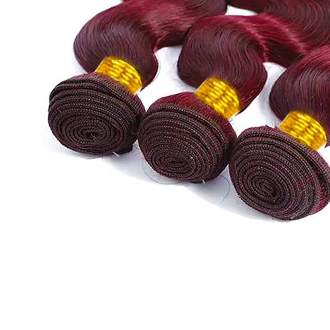 Freiuoke 99J Human Hair Bundles Burgundy Body Wave 3 Bundles 20 22 24 Inch 150g Brazilian Unprocessed Virgin Hair Red Bundles Human Hair Extensions