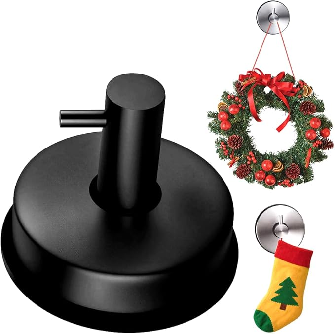 Suction Cup Hooks for Shower, 2025 New No Drill Suction Cup Hooks for Wreaths on Glass, Gold Silver Black Garland Hanger for Door Frame Wreaths Bathroom Window Mirrors (1, Black)