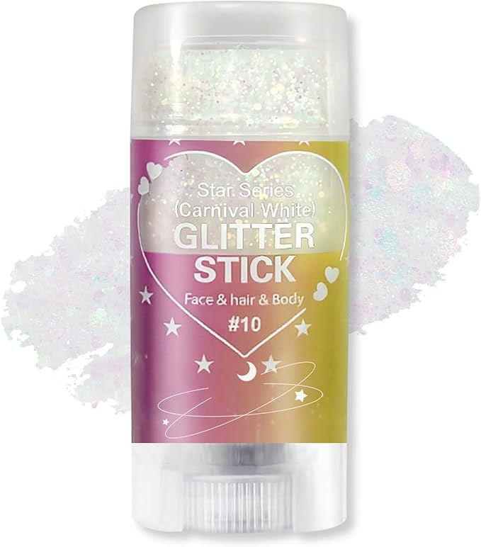 Carnival White Body Glitter Stick, Holographic Hair Glitter for Kids and Women, Waterproof Face Hair and Body Glitter Makeup, Rave Accessories Carnival Chunky Sequins, Sparkling Glitter Makeup