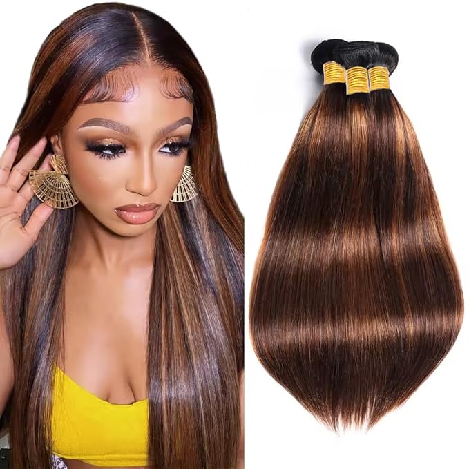 p4 30 Bundles Human Hair Color 30 Bundles Human Hair Brazilian Virgin Hair 30 32 34 Inch Two Tone Brown and Light Brown Bundle Hair Weave