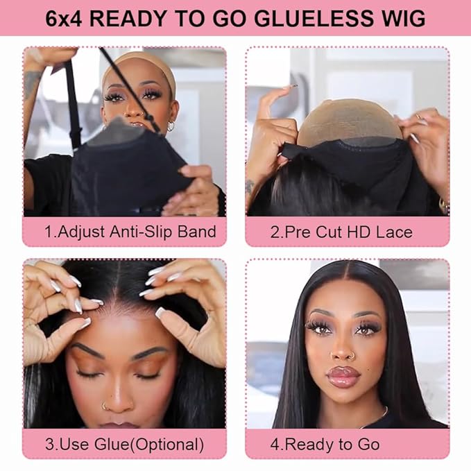 ALI PANDA (2-YEAR Life, 250g, 250% Density 6x4 Wear and Go Wig,100% Human Hair, Skinlike HD Glueless Closure Wigs Human Hair Pre Plucked Pre Cut, (0.1mm Ultra-Thin HD Lace), Middle Part 26 Inch