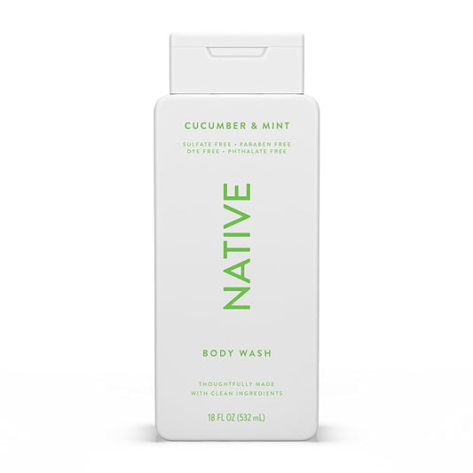 Native Body Wash Contains Naturally Derived Ingredients | For Women & Men, Sulfate, Paraben, & Dye Free Leaving Skin Soft and Hydrated | Cucumber & Mint 18 oz