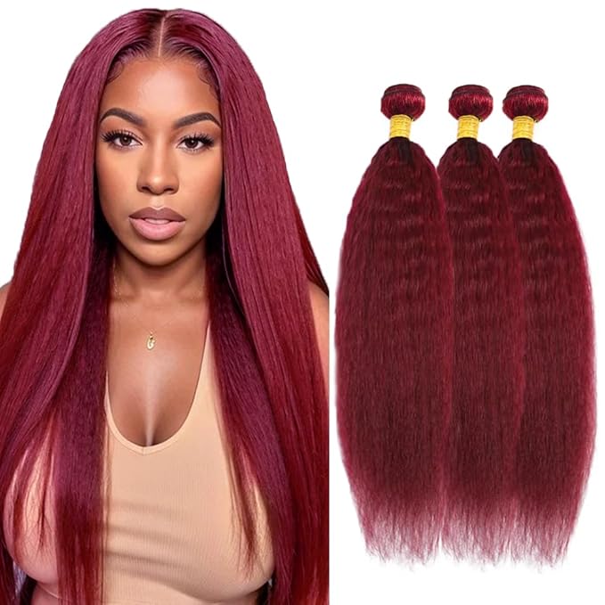26 28 30 inch 99j Bundles Human Hair Burgundy Yaki Straight Bundles Red Human Hair Bundle 99J Yaki Bundle
