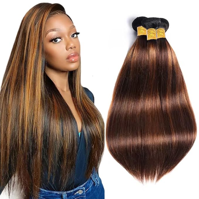 p4 30 Bundles Human Hair Brown Straight Bundle Brazilian Virgin Mixed Length 3 Bundles 28 30 32 Inch Two Tone Brown and Light Brown Bundle