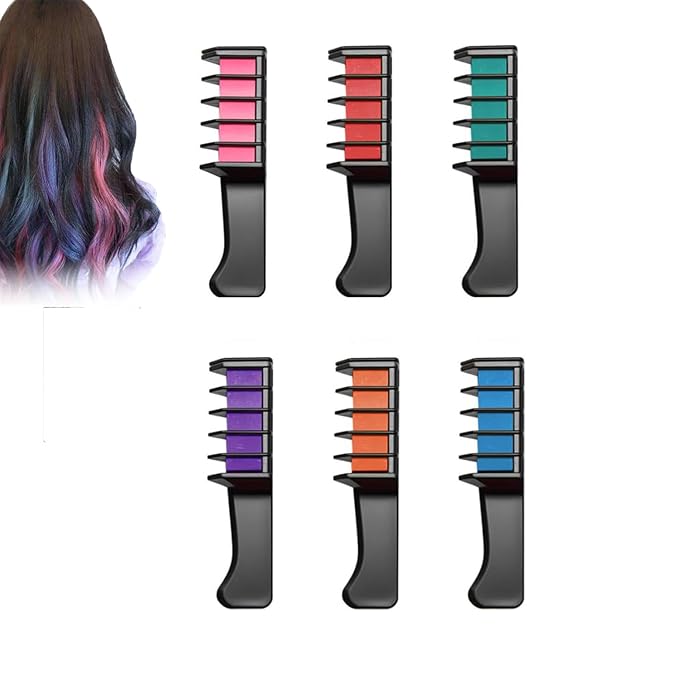 12 Colors Festive Fun Hair Chalk Combs, Temporary Glitter Hair Colors Hair Chalk Combs, Washable DIY Hair Color Dye for Birthday Christmas Party Gifts (6 Color)