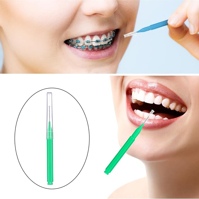 Patelai 100 Pieces Braces Brush for Cleaner Interdental Brush Toothpick Dental Tooth Flossing Head Oral Dental Hygiene Flosser Toothpick Cleaners Tooth Tool(Blue, Green,Elegant Size)