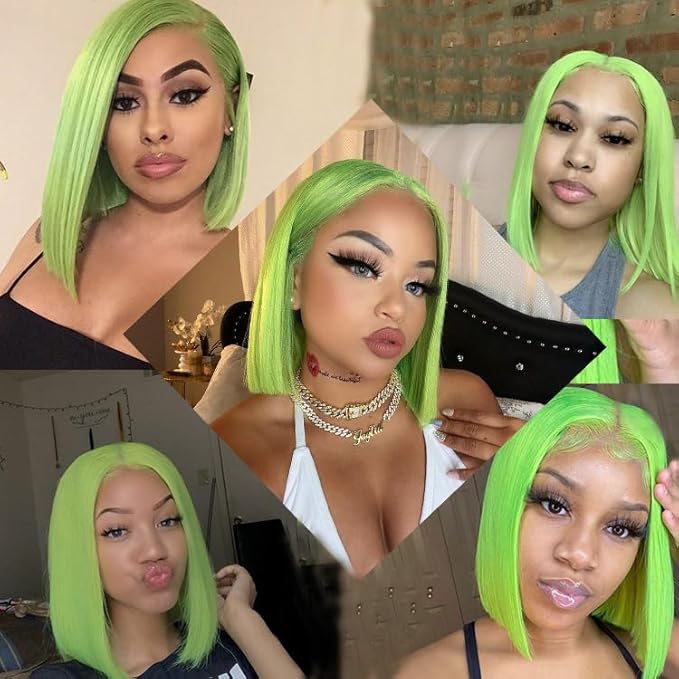 Green Bob Wig Human Hair Wear and Go Glueless Bob Wig 13x4 HD Lace Front Wigs Human Hair Bob Human Hair Wigs For Black Women 200% Density Pre Plucked With Baby Hair (12inch)
