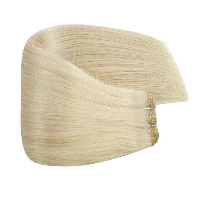 Fshine Hand Tied Weft Hair Extensions Human Hair Blonde Fshine Sew in Wefts Platinum Blonde Genius Weft Human Hair Extensions for Women Real Human Hair 16 Inch 100g
