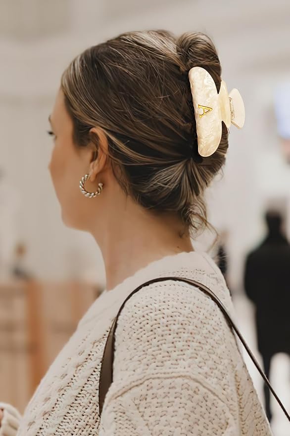 LILIE&WHITE Acrylic Letter Hair Clips For Women Stylish A Monogram Hair Claw Alphabet Hair Clip Fashion Glitter Claw Clips Elegant And Durable Hair Accessory Large Hair Clips A