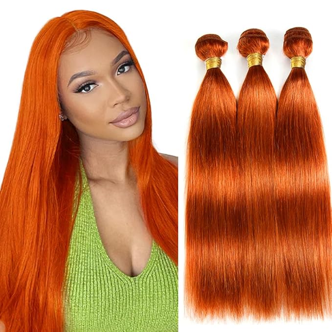 22 24 26 Inch Ginger Bundles Human Hair #350 Orange Straight 3 Bundle Unprocessed Brazilian virgin hair Weave Extensions Double Weft 50 Grams/Bundle Colored Ginger Bundles for Woman