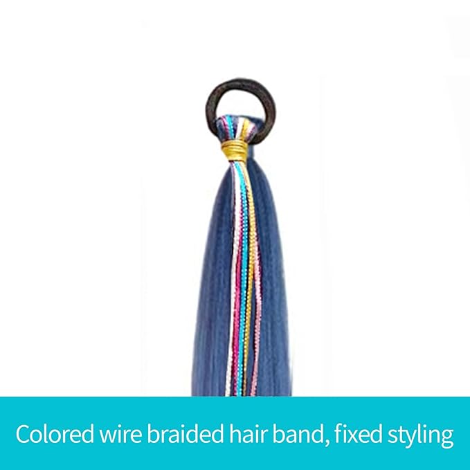 2 Pack Braid Ponytail Extensions, 26 Inch Braided Ponytail Wig with Elastic Tie for Girls (Black/Blue/Light Blue#, 26 Inch (Pack of 2))