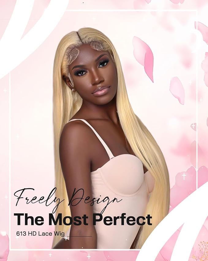 613 13x6 Lace Front Wig Human Hair Straight Blonde Wig Human Hair 613 HD Lace Frontal Wigs 180 Density No Synthetic Blend No Tangle No Shedding Triple Lifespan 3X 100% Real Human Hair 22 Inch