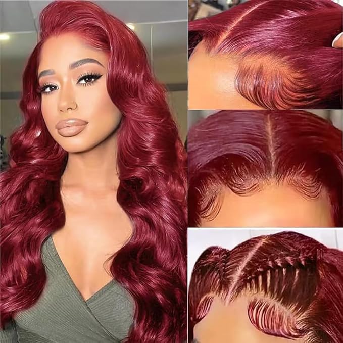 99J Burgundy Lace Front Wigs Human Hair 250% Density Body Wave 5x5 HD Lace Closure Wigs Wine Red Glueless Wigs Human Hair Pre Plucked Pre Cut Wig 30 Inch