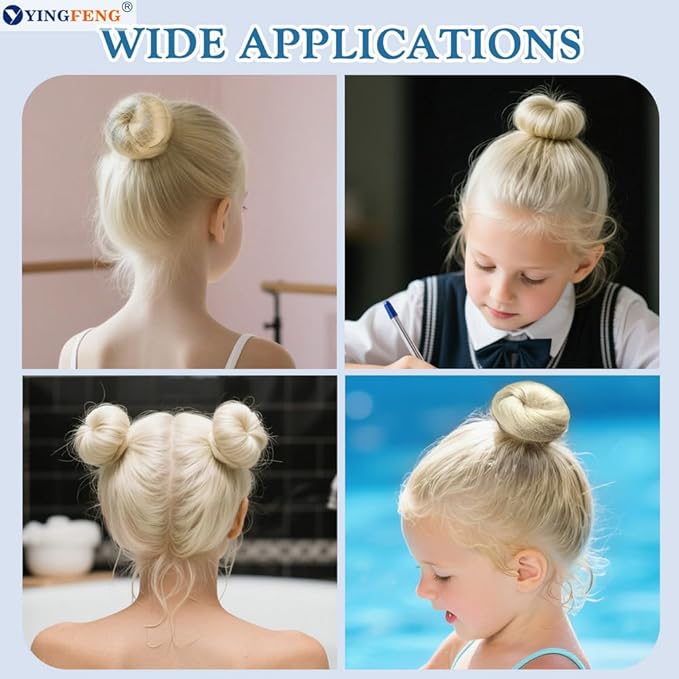 YINGFENG 134 Pcs Beige Hair Bun Maker Kit for Kids Small - 4 Hair Donuts for Buns, 20 Hair Nets for Buns, 100 U Shaped Bobby Pins, 10 Hair Bands, for Girls, Ballet Dance, Hair Accessories for Women