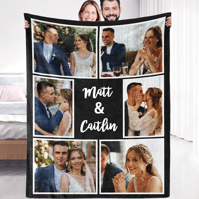 Sherpa Fleece Custom Photo Blanket - Soft, Warm, Fuzzy - Personalized Couples Gifts for Boyfriend, Girlfriend - Customized Picture Blanket for Birthday, Christmas