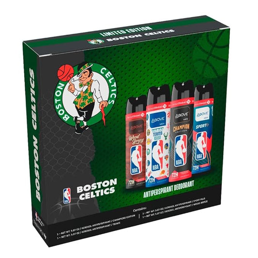 Above NBA Antiperspirant Deodorant Spray for Men | BOSTON CELTICS Team Pack | 4 Scents | 72h | Dry Spray | No Stains | 5.07 oz – Pack of 4