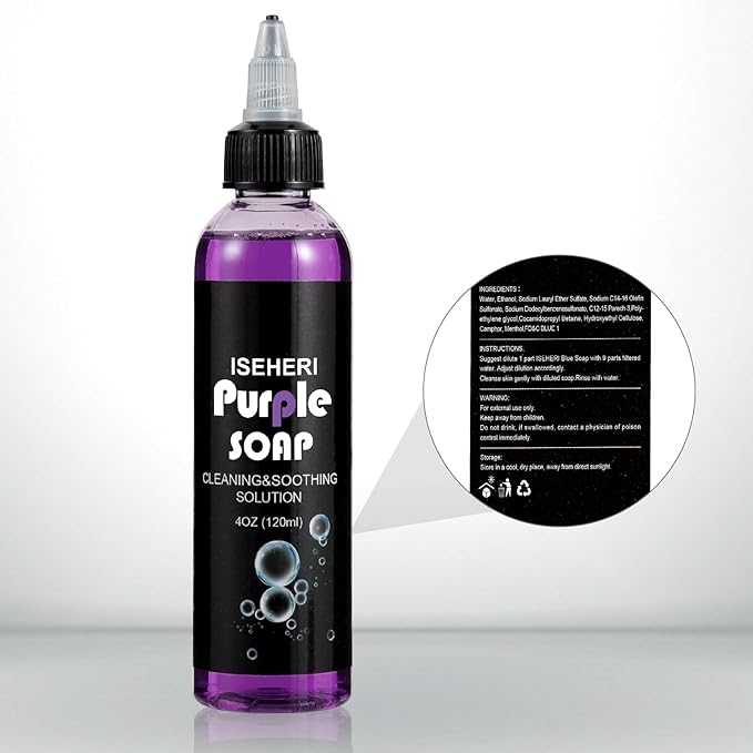 Ultra Concentrated Purple Soap Tattoo 4OZ with Foaming Bottle 120ml, Tattoo Supplies for Tattoos Piercings, Clean Skin Equipment