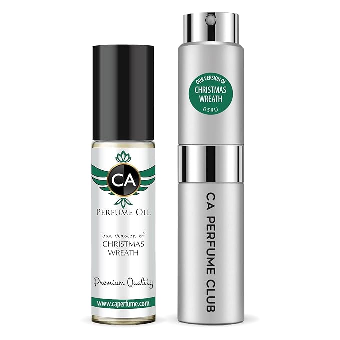 CA Perfume Duo Impression of Christmas Wreath For Women And Men Perfume Layering Set Long Lasting Travel Size EDP + Body Oil Roll-On Bottle 0.27 Fl Oz+0.33 Fl Oz