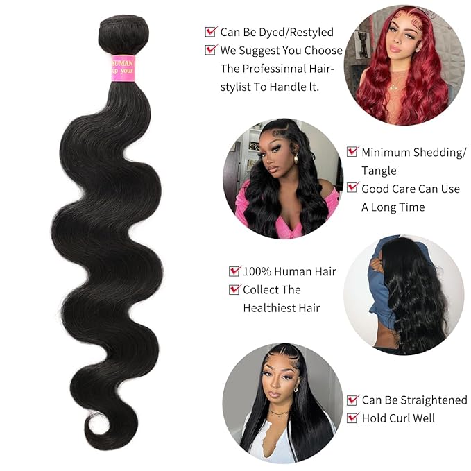 12A Human Hair Bundles Body Wave 14 Inch 100% Unprocessed Brazilian Virgin 1 Bundle Human Hair Extensions Quick Weave Bundles Human Hair Natural Black