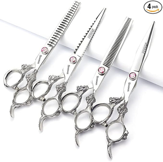 7" 7.5" 8"9" Professional Hairdressing Scissors Barber Salon Hair Cutting Dragon Shears (Large). (7 inch 4pc)